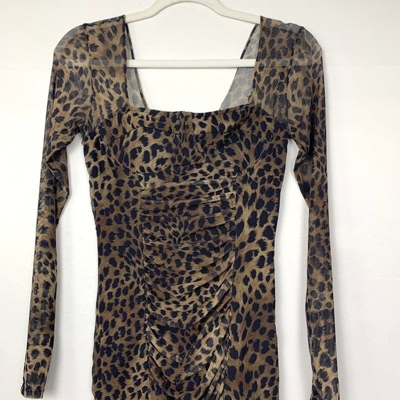 NWT Jonathan Simkhai Standard Kai Ruched Midi Leopard Cheetah Dress Small - Picture 5 of 12